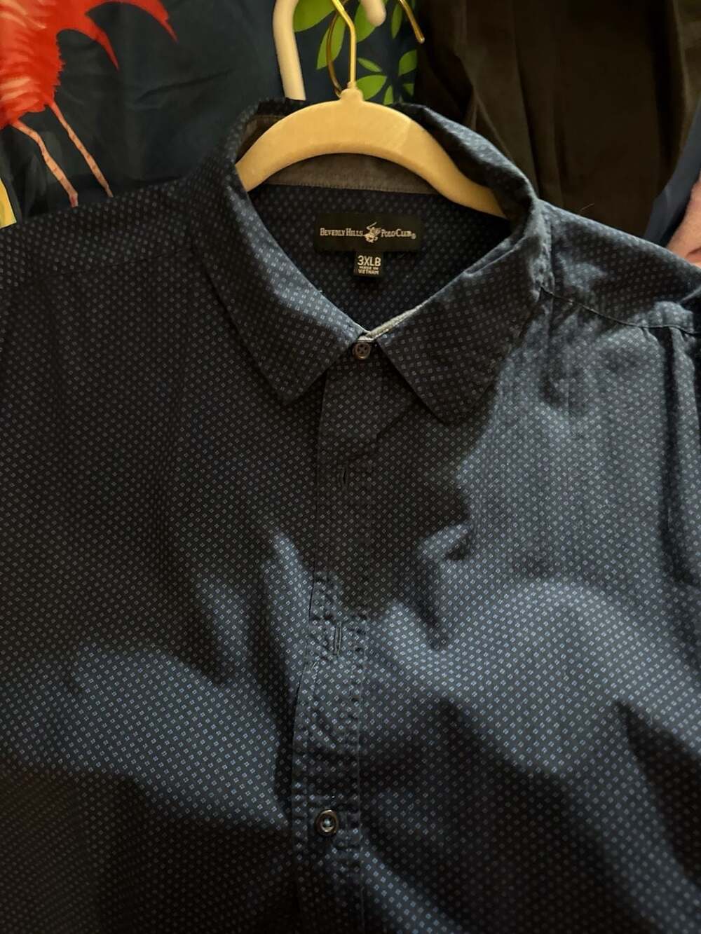 Beverly Hills Polo Club Men's Navy Blue Dotted Long Sleeve Button Up Shirt Size